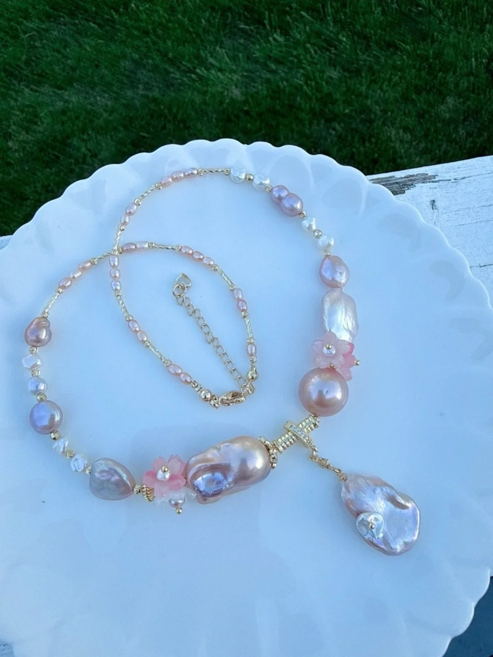 26X350 Handmade Freshwater Baroque Pearl Necklace Flame ball Pearl 16+2” - Picture 6 of 8